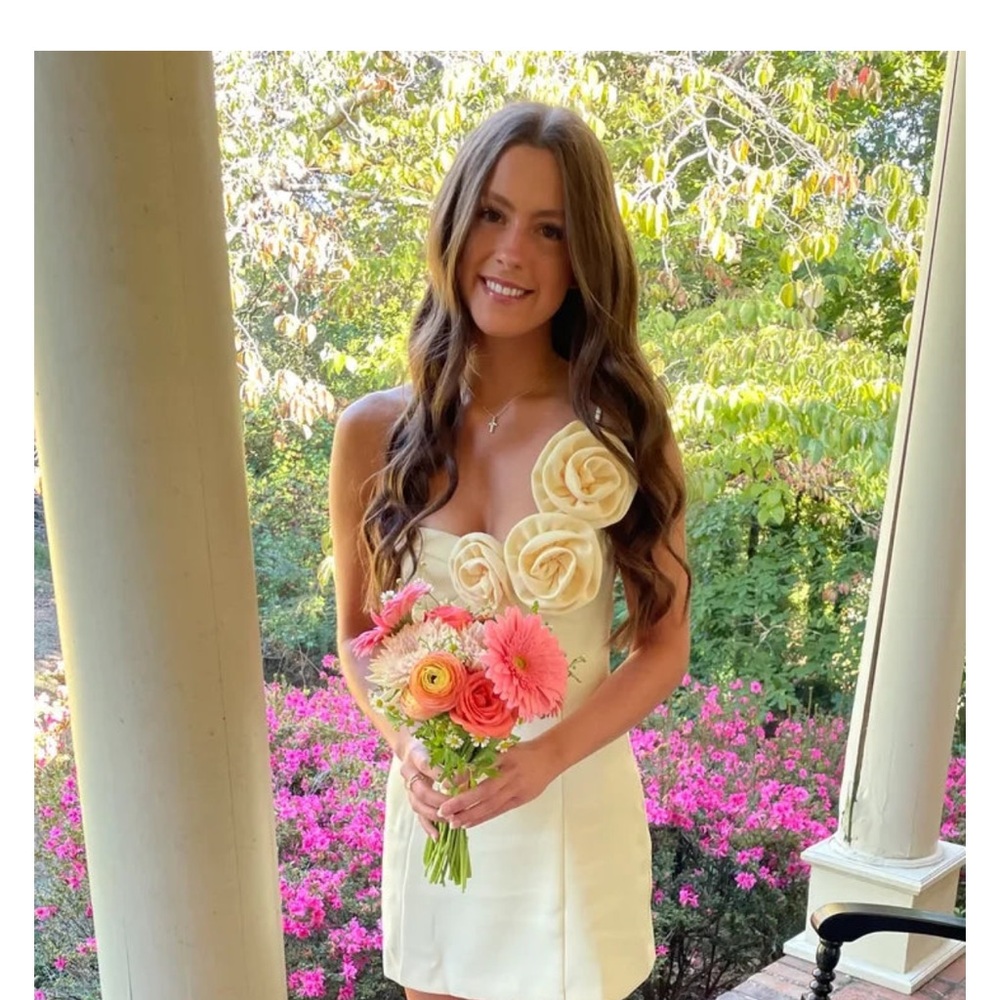 Yellow Floral One Shoulder Cocktail dress